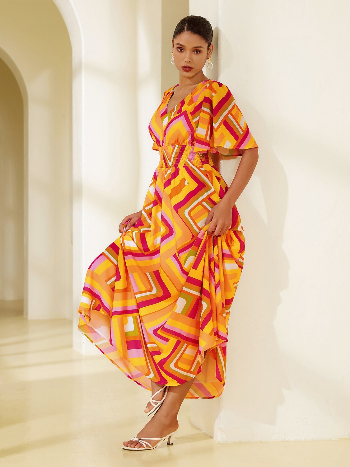 Chiffon Geometric Maxi Dress