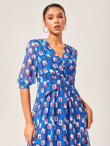 Geometric Color-Block Chiffon Maxi Dress