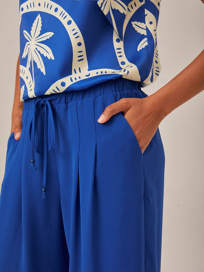 Elastic Chiffon Waist Drawstring Wide Leg Resort Pants