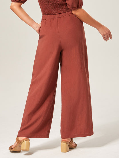 Lyocell-Blend Broadcloth Solid Color Loose Long Pants