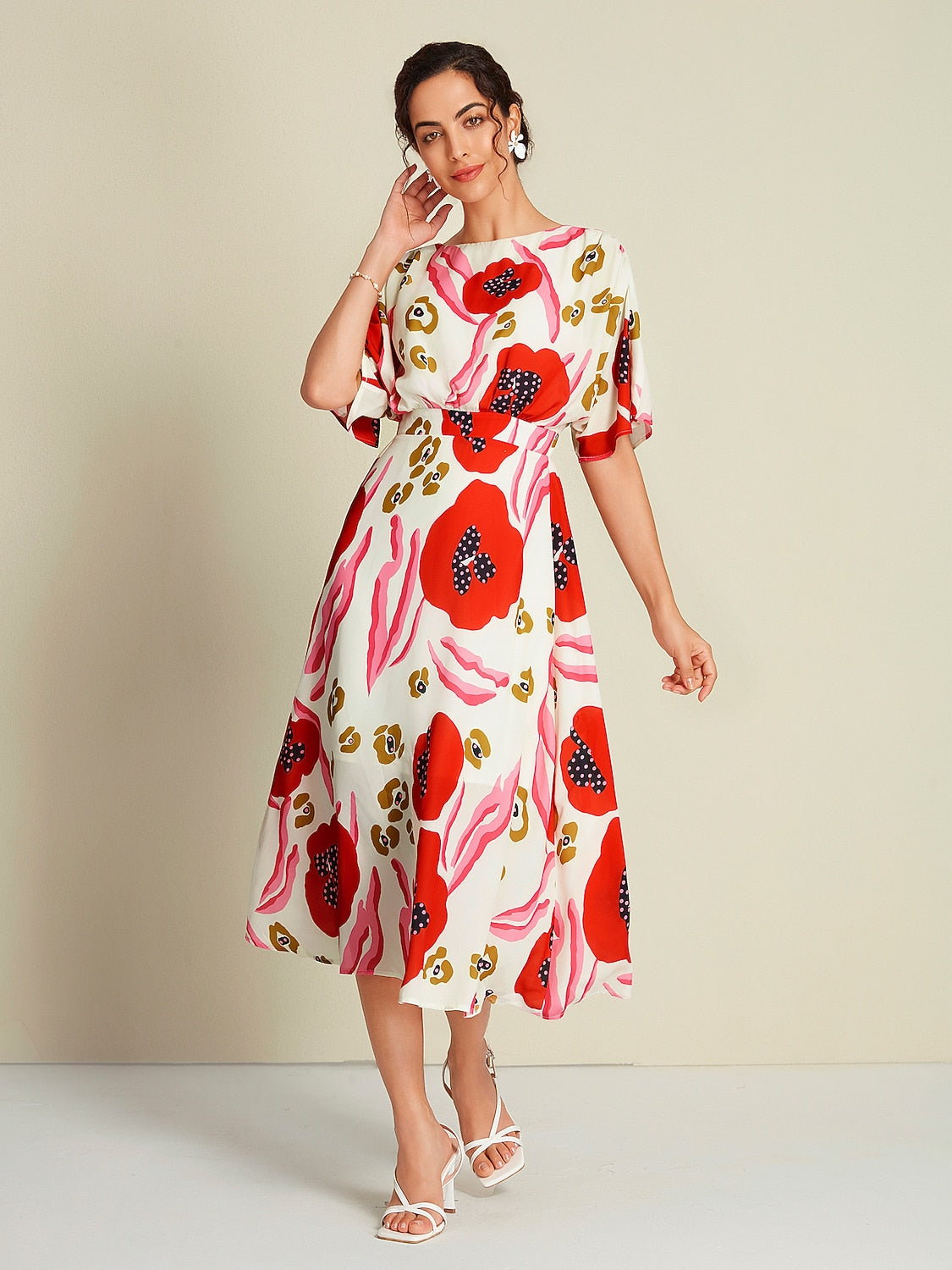 Chiffon Abstract Floral Print Maxi Dress Vacation