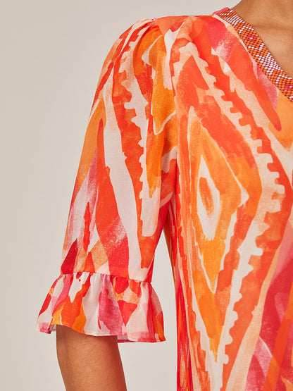 Chiffon Ethnic Print Midi Dress