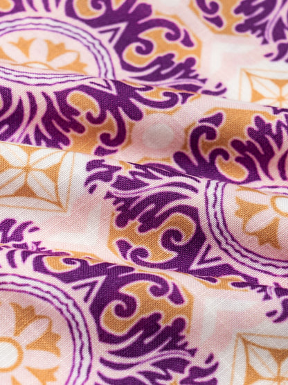 Ethnic Floral Print Notched Collar Vacation Style Maxi Dress