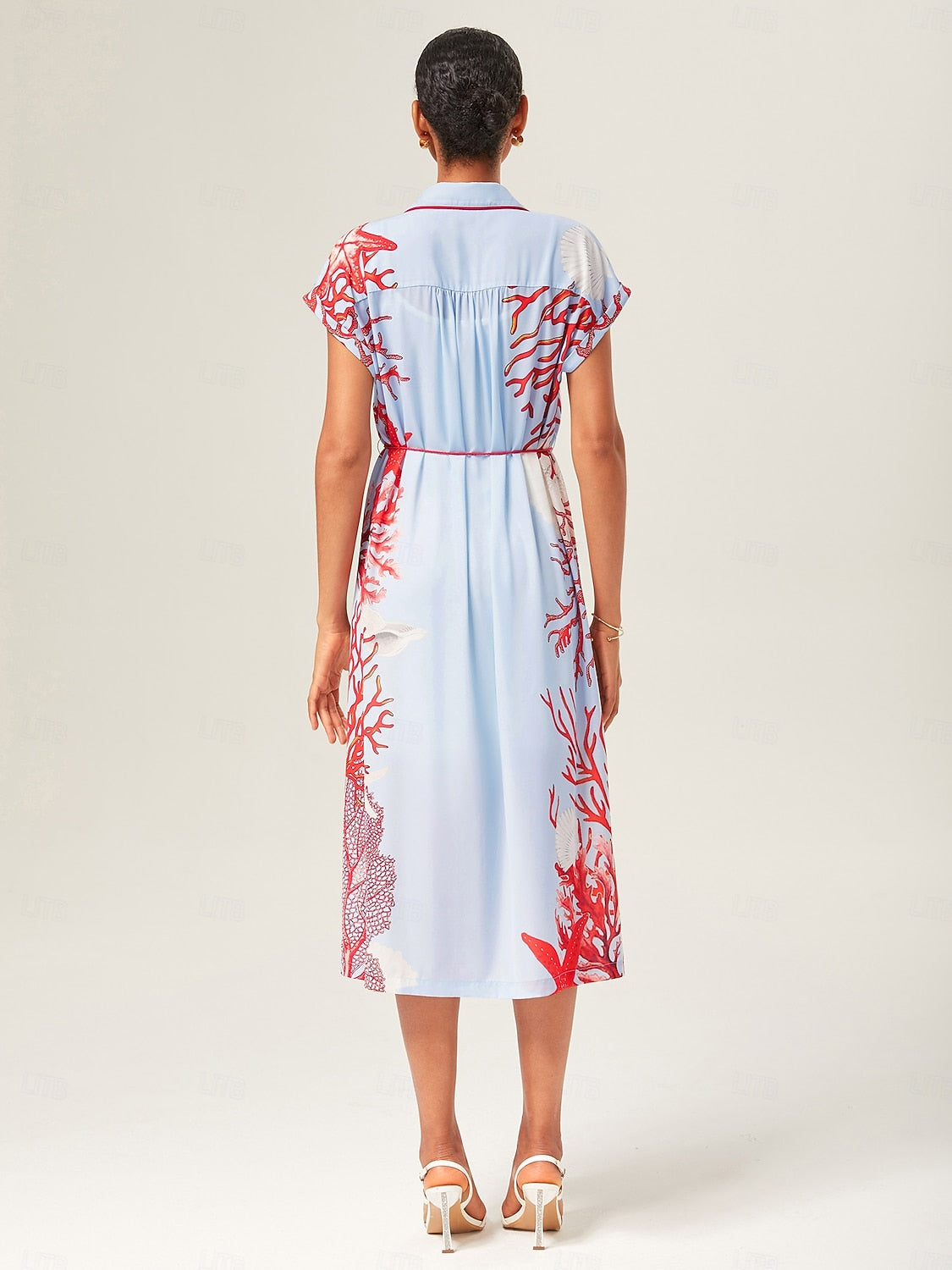 Loose Color-Block Coral Shirt Dress