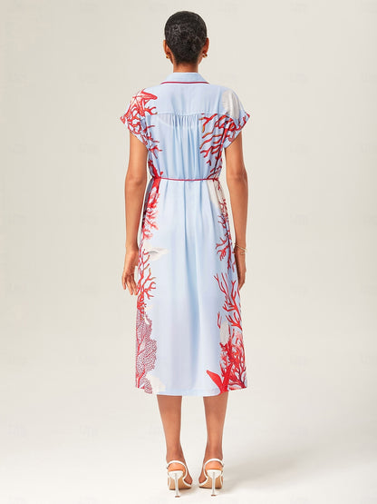 Loose Color-Block Coral Shirt Dress