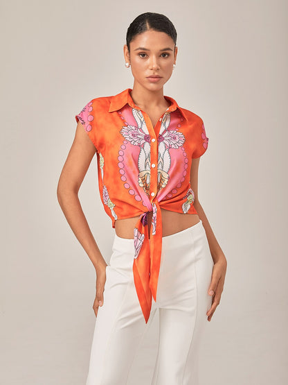 Vacation Style Orange Crop Tie Top