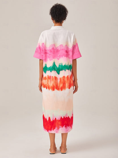 Color Gradient Printed Shirt Dress