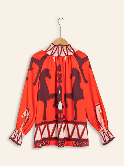 Chiffon Orange Bohemian Printing Turtle Blouse