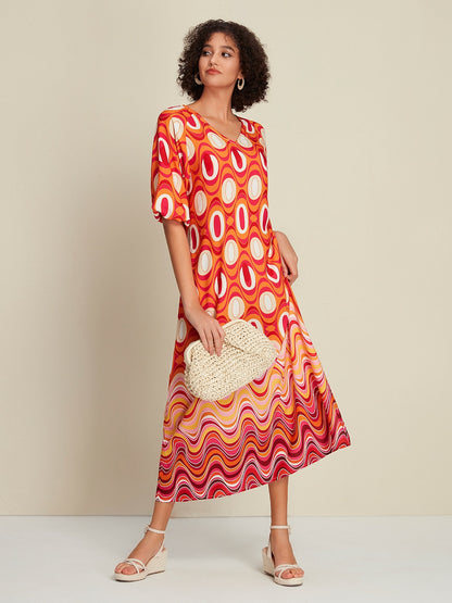 Satin Lines Waves Maxi Dress