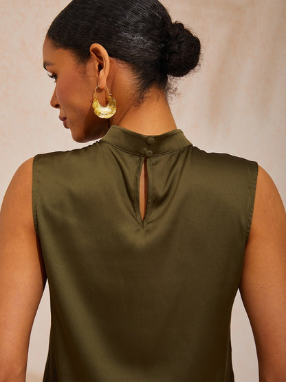 Vacation Stand Collar Sleeveless Satin Top