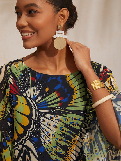 Vacation Butterfly Color Block Print Loose Chiffon Top