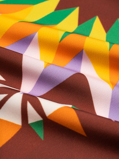 Shirt Brown Bohemian Geometric Graphic Satin Silk