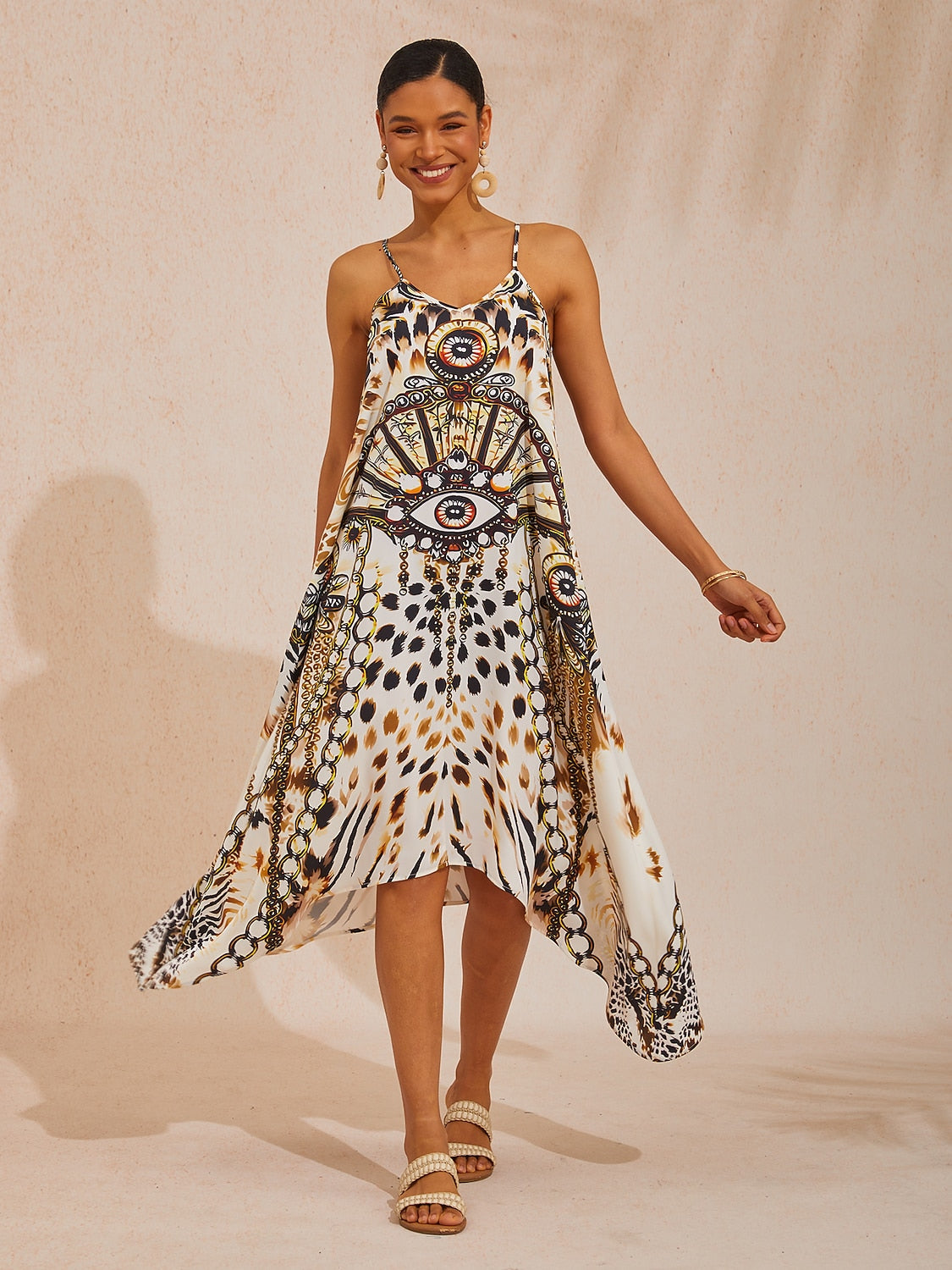 Vacation Leopard Chain Print Satin Cami Maxi Dress