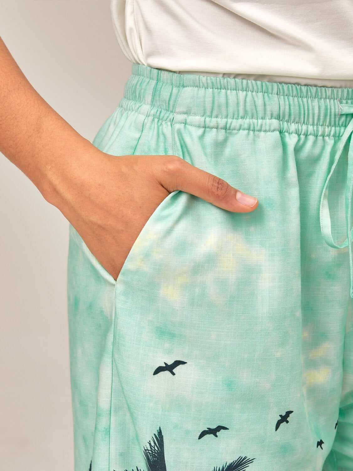 Beach Palm Tree Silhouette Wide-Leg Pants