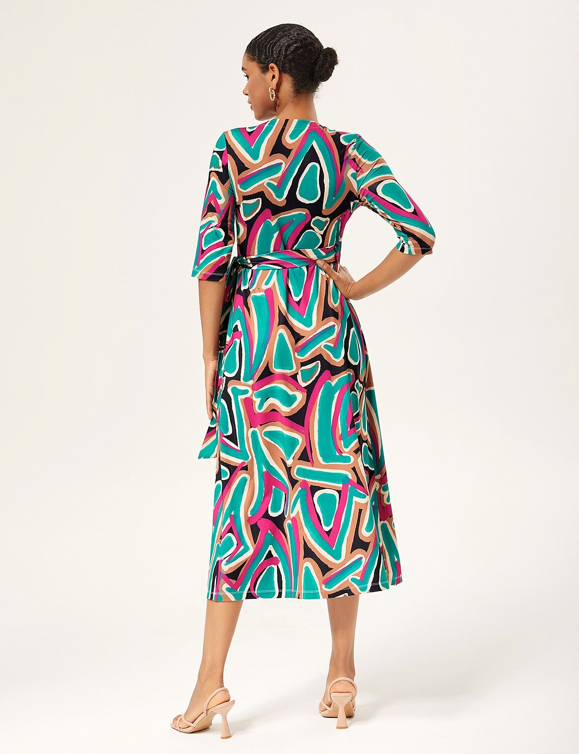 Colorful Abstract Printed Stretch Wrap Dress