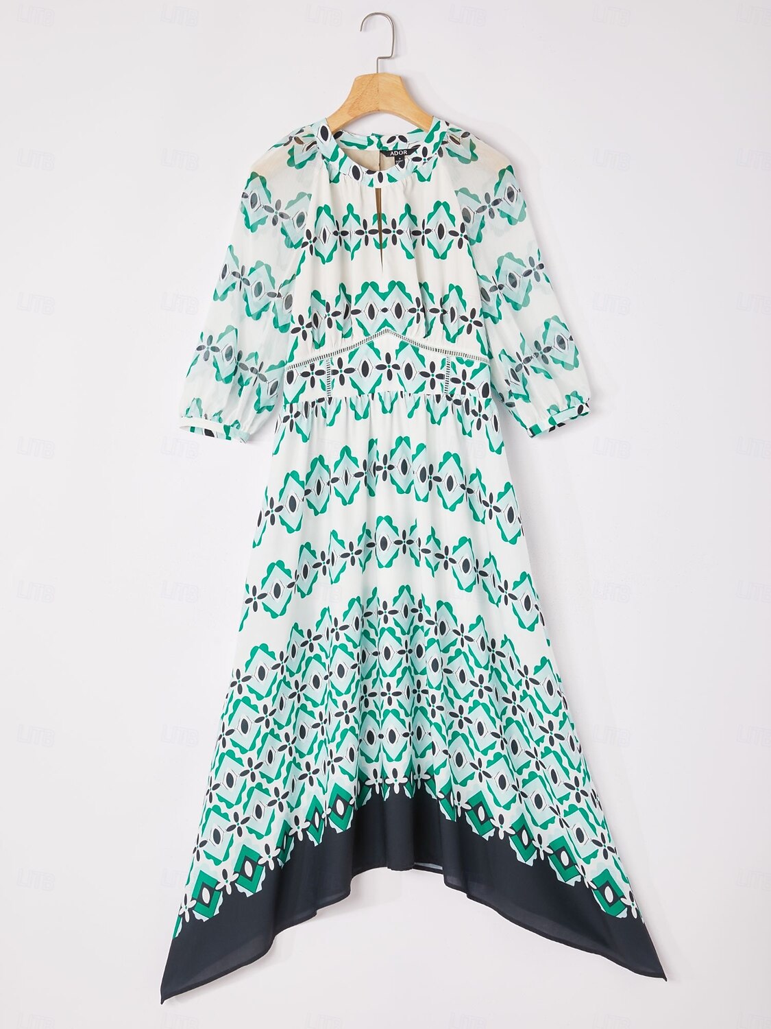 Geometric Cinched Waist Midi Dress