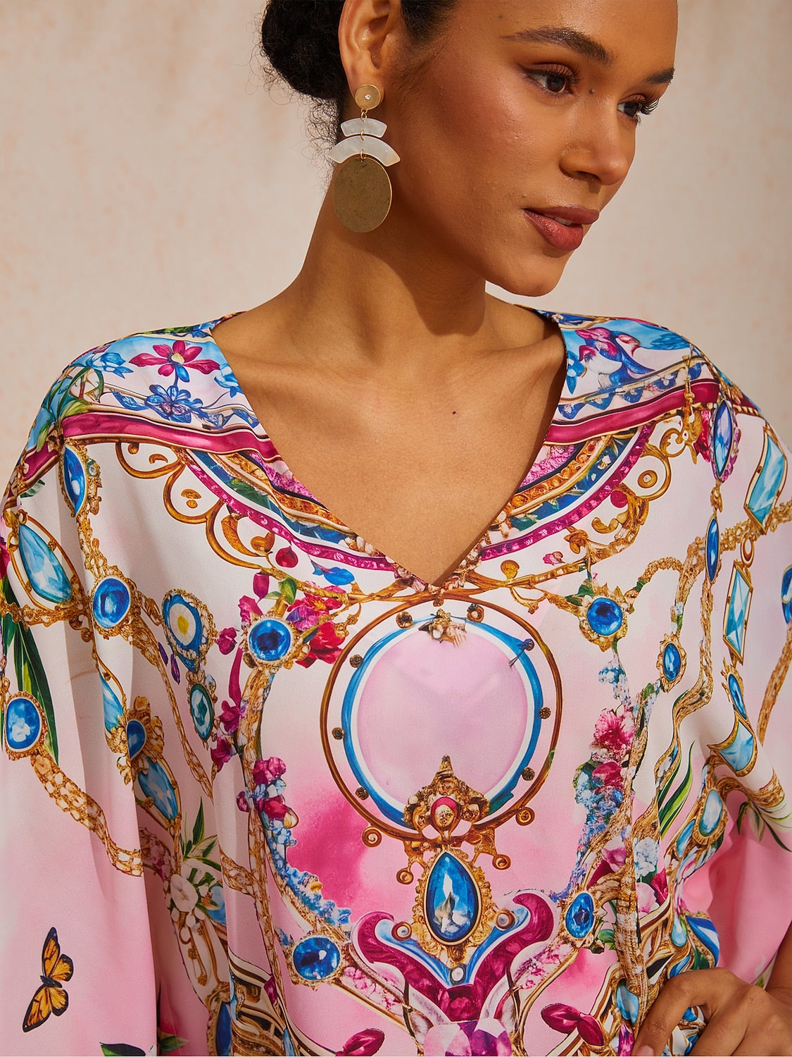 Vacation Jungle Print Dolman Sleeve Chiffon Maxi Dress