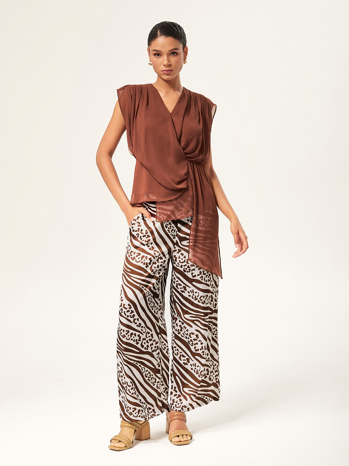 V-Neck Asymmetric Sleeveless Chiffon Top