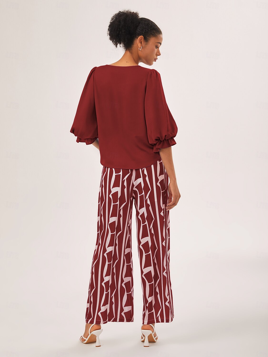 Satin Vacation-Style Solid Blue V-Neck Ruched Top