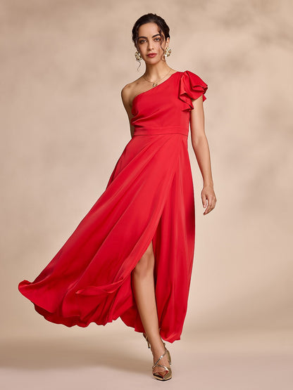 Satin Peplum Hem Solid Maxi Dress Dress
