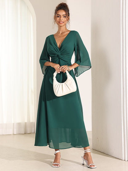 Chiffon Plain Ruffle Twisted Maxi Dress