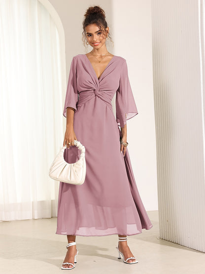 Chiffon Plain Ruffle Twisted Maxi Dress
