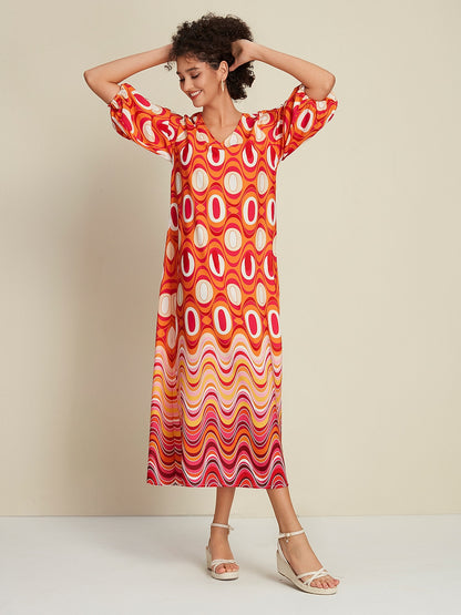 Satin Lines Waves Maxi Dress