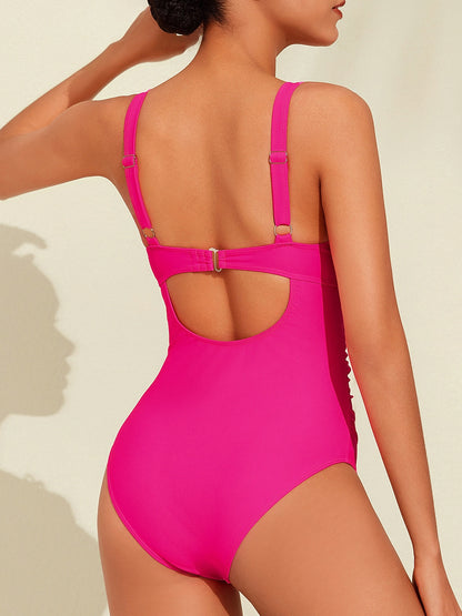 Triangle V-Neck Petal Border One-Piece Vacation Swimsuit