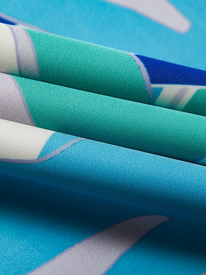 Satin Floral Print V-Neck Beach Vacation Midi Dress