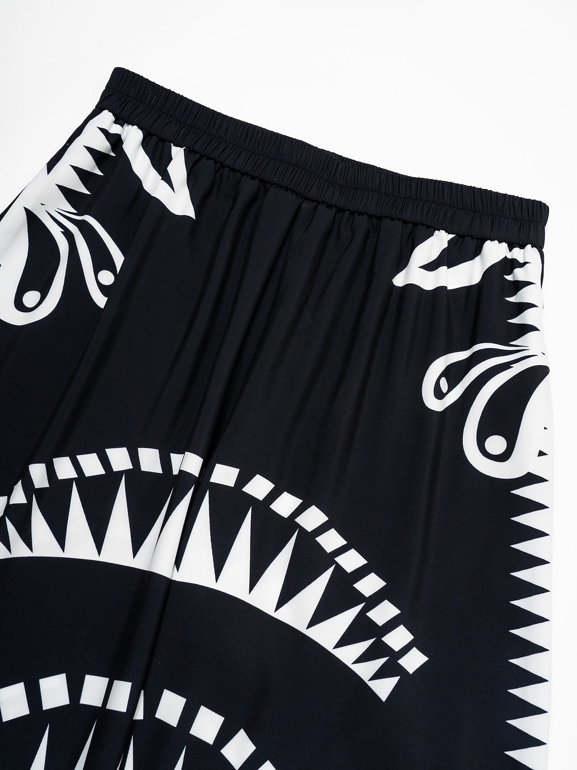 Wide Leg Pants Black Satin Full Length Printing