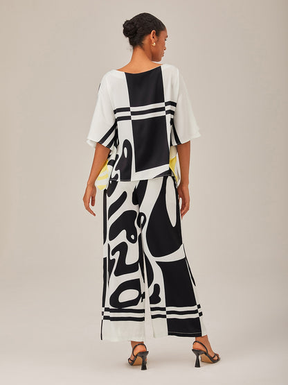 Satin Silk Shirt Color Combo Magyar Black Flowy Graphic