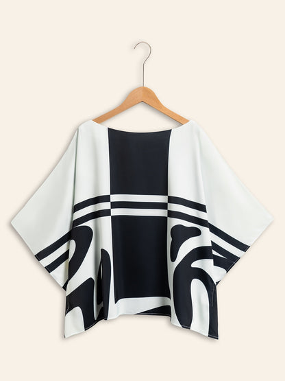 Satin Silk Shirt Color Combo Magyar Black Flowy Graphic