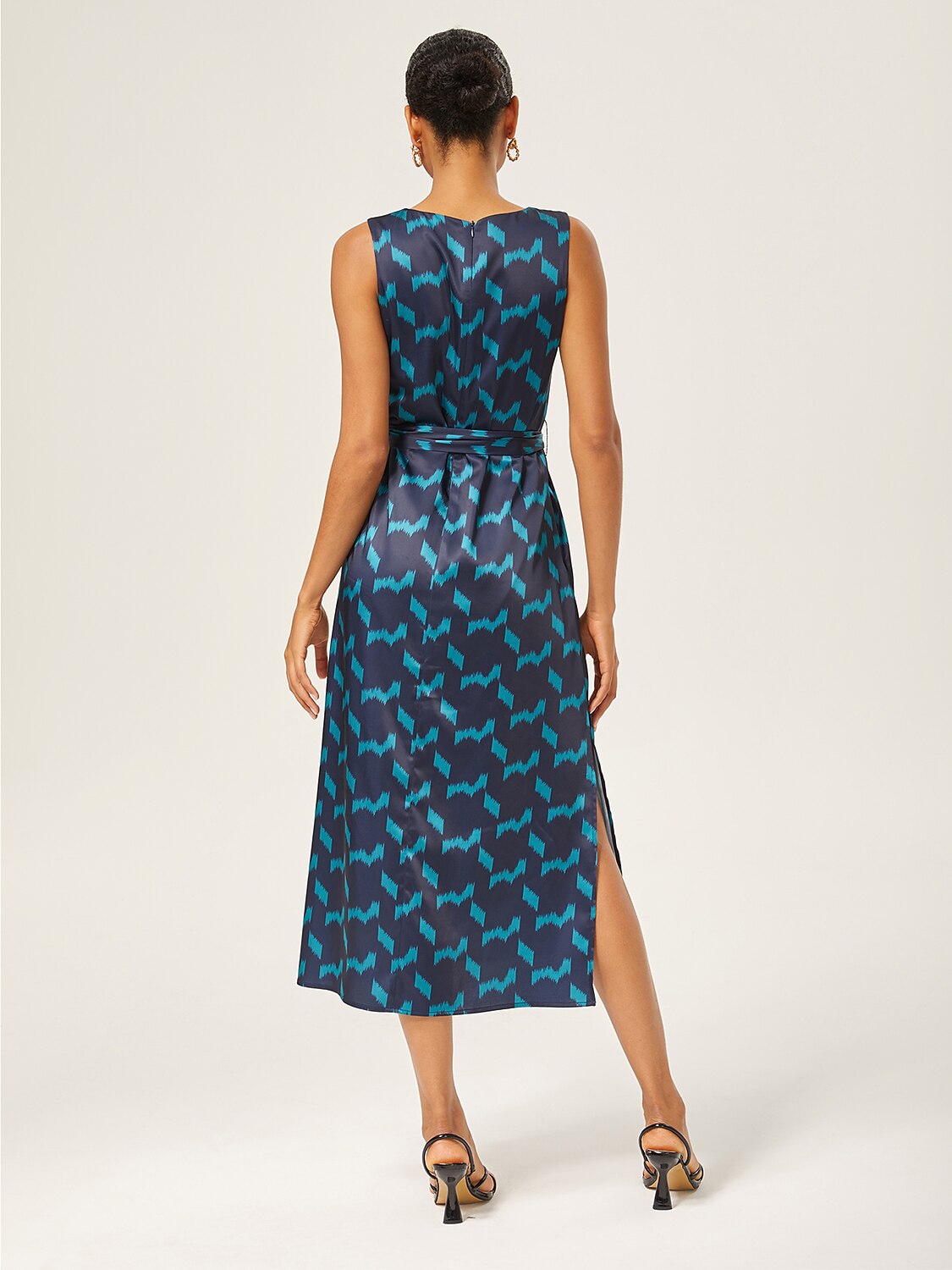 Matte Satin Geometric Sleeveless Maxi Dress