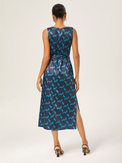 Matte Satin Geometric Sleeveless Maxi Dress