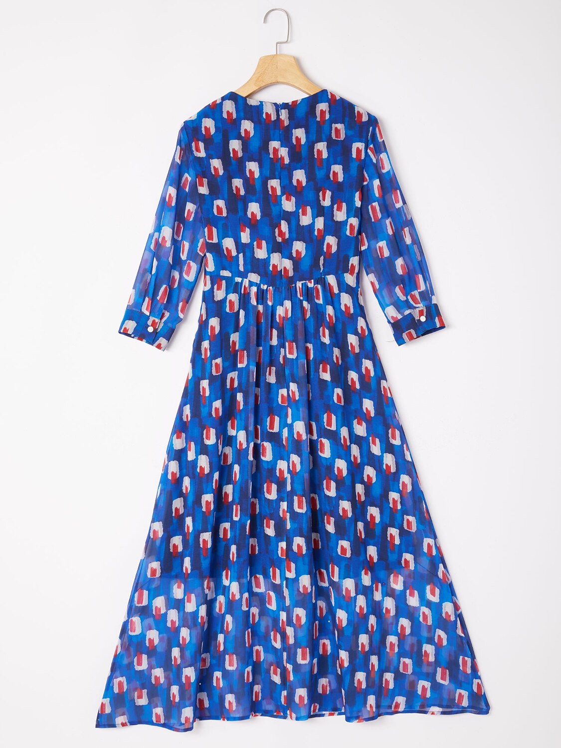 Geometric Color-Block Chiffon Maxi Dress