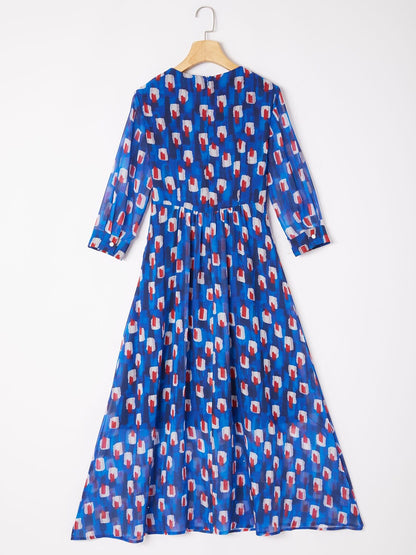 Geometric Color-Block Chiffon Maxi Dress