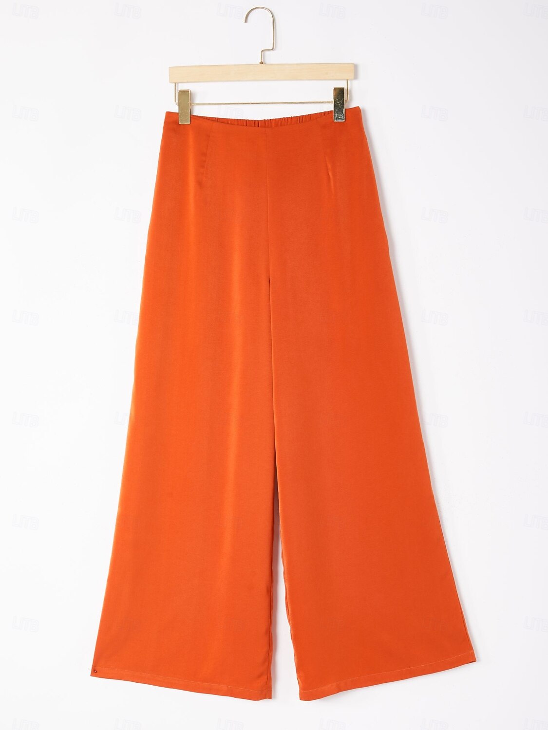 Satin Orange Stand Collar Wide Leg Pants Set