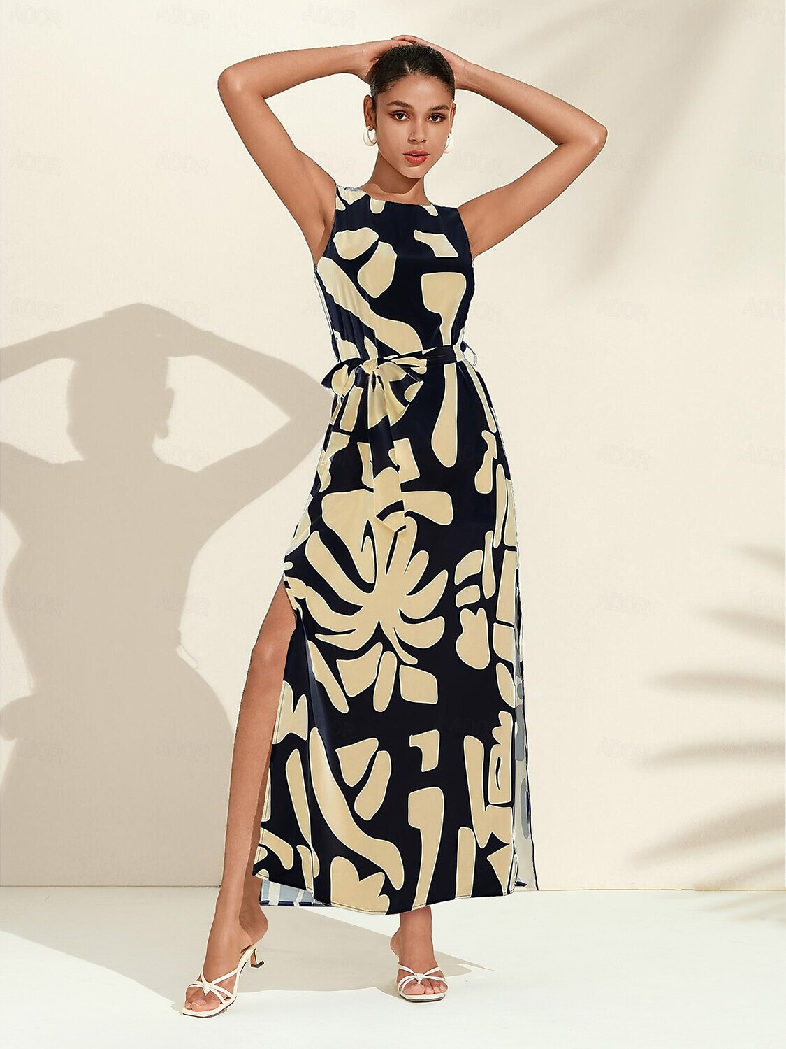 Matte Satin Sleeveless Floral Print Vacation-Style Maxi Dress