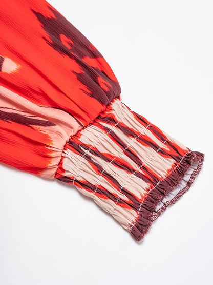 Chiffon Orange Bohemian Printing Turtle Blouse