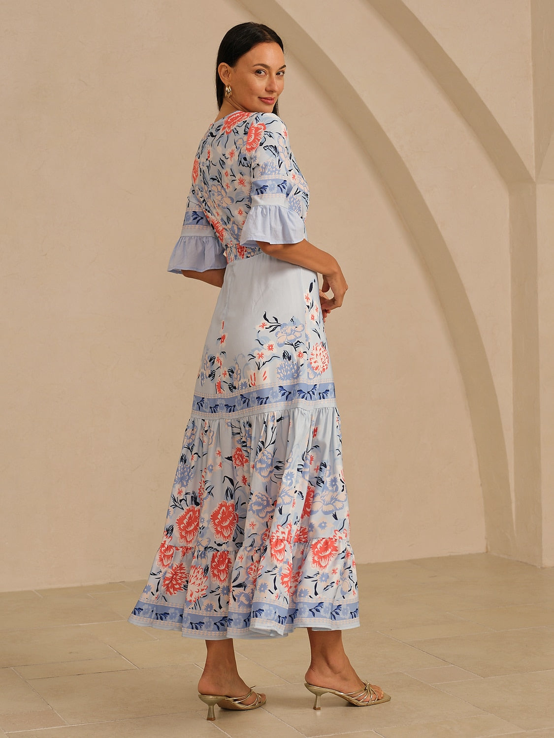 Maxi Dress Satin Floral Printing