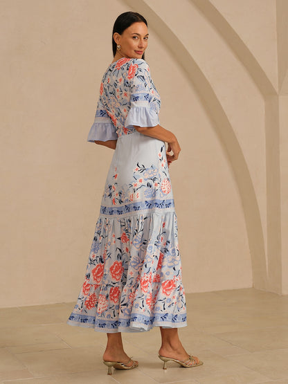 Maxi Dress Satin Floral Printing