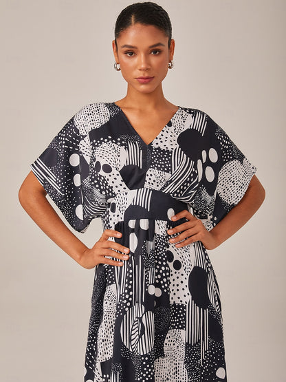 Midi Dress Chiffon Geometric Polka Dot Print