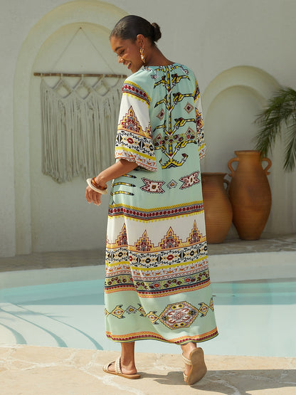 Vacation Vintage Geometric Print Straight Chiffon Maxi Dress
