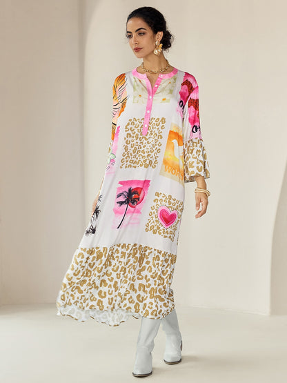 Satin Leopard Print Button Up Maxi Dress