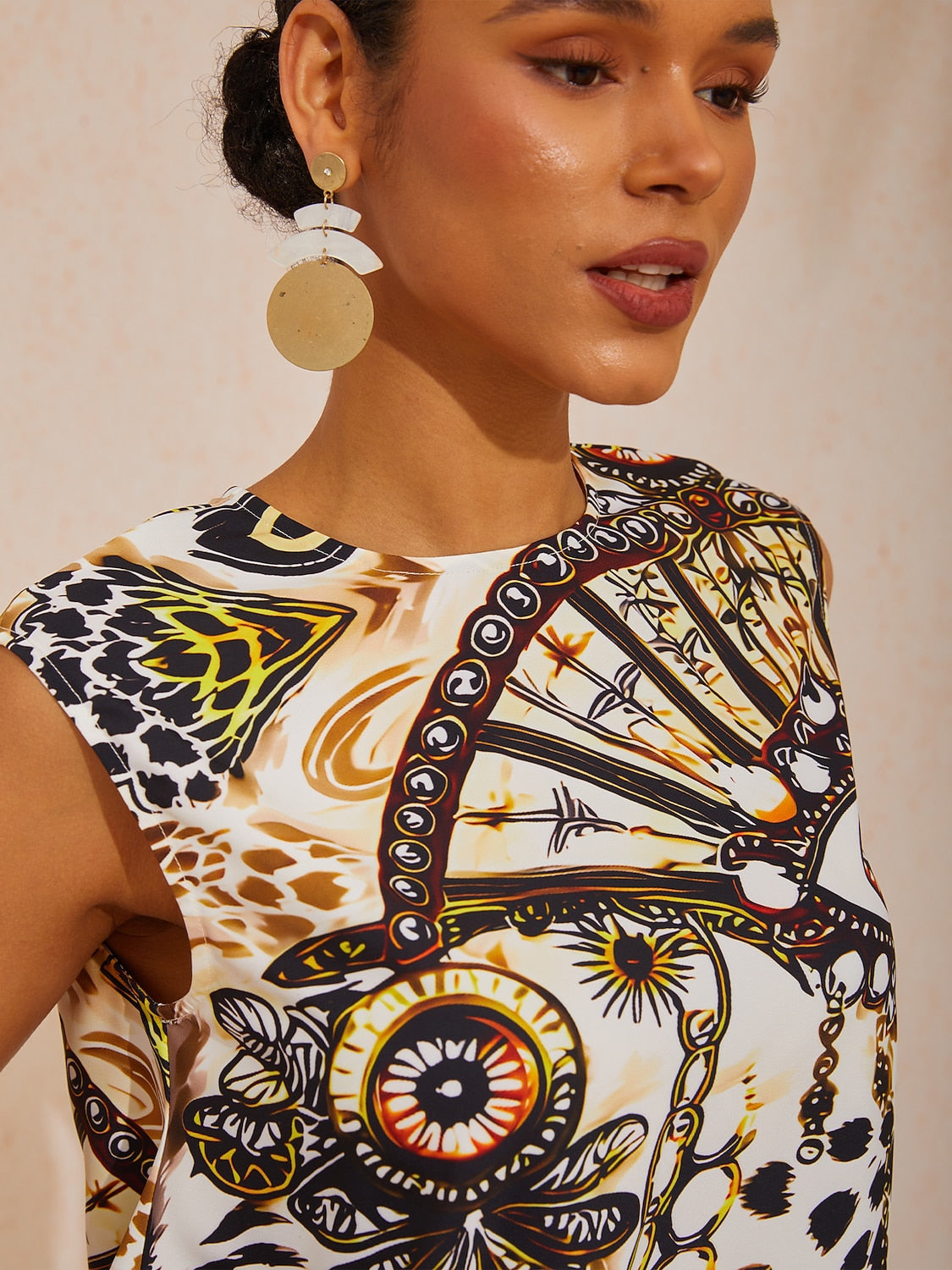 Vacation Leopard Chain Print Sleeveless Satin Top