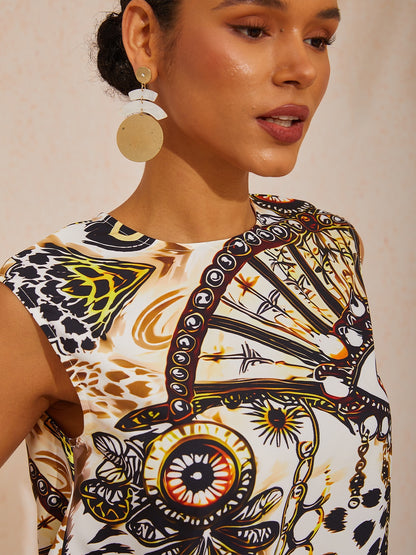 Vacation Leopard Chain Print Sleeveless Satin Top