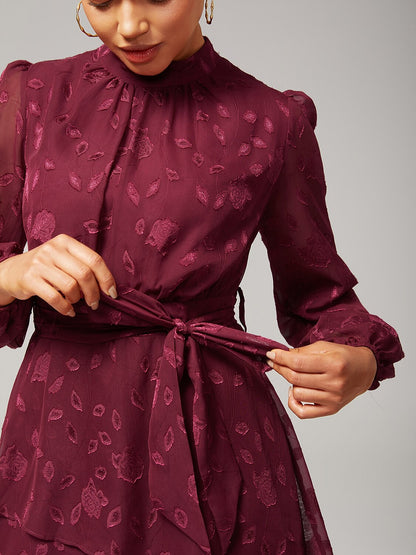 Elegant Floral Print High-Neck Maxi Chiffon Dress