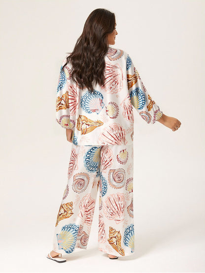 Shell Print Elastic Waist Wide Leg Pants