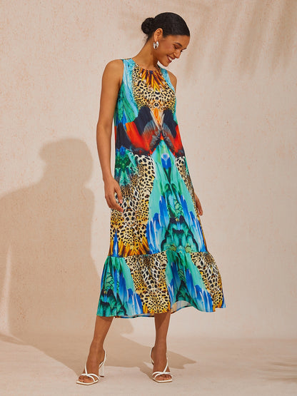 Vacation Jungle Print Satin Maxi Dress