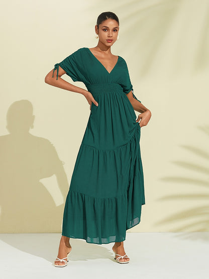 Chiffon Halter Tie Back Smock Maxi Dress